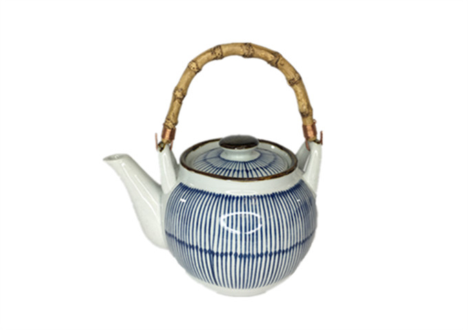 5'' X 7'' Ceramic Teapot, Blue Rain | White Stone