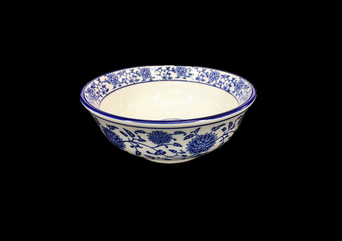 8'' Ceramic Blue & White Noodle Soup Bowl | White Stone