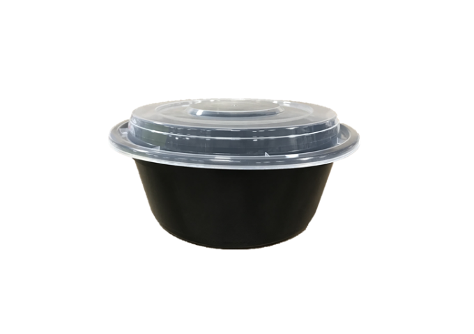 7'' Black 40 oz. Round Microwaveable Take Out Container with Lid 150/CS | White Stone