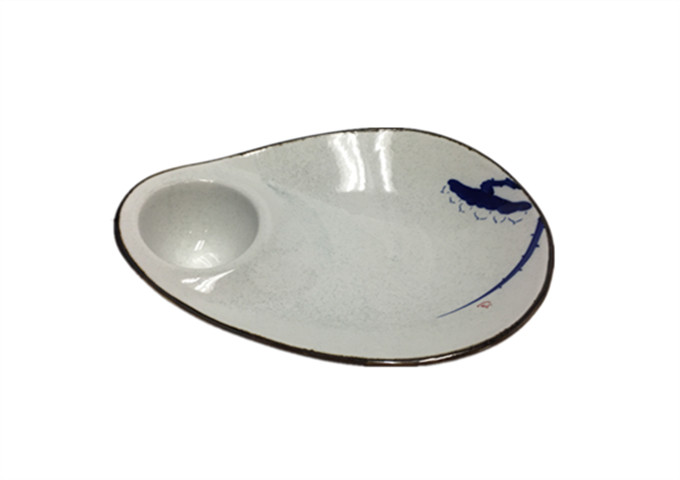 10'' X 8'' Ceramic Dipping Plate | White Stone