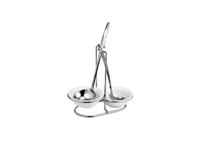Spoon Holder, Double Side, Round Stainless Steel | White Stone