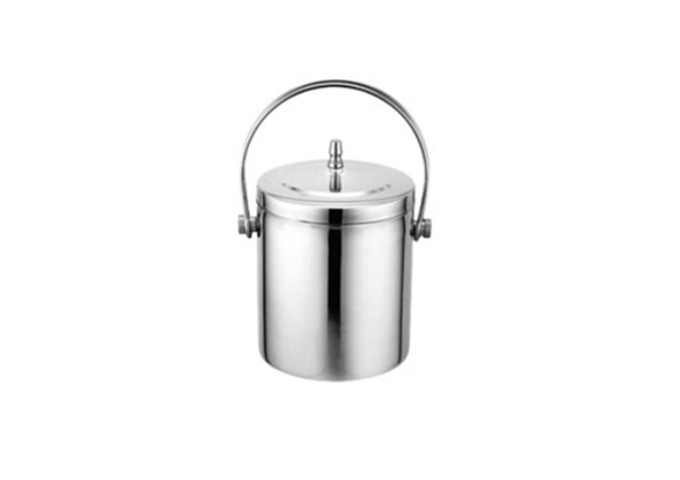 4-3/4" Diameter, 5" High, Ice Bucket W/ Handle, Stainless Steel | White Stone