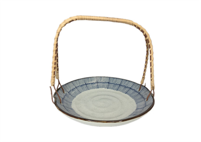 10'' Diameter x 9-1/2" High, Ceramic Fruit Basket, Blue Rain | White Stone