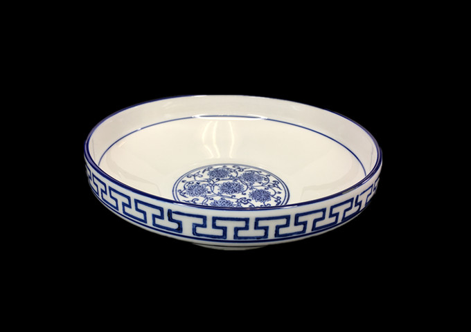 8'' Ceramic Round Blue & White Bowl | White Stone