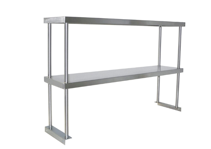 18 Gauge Stainless Steel Double Deck Overshelf - 12" x 72" | White Stone