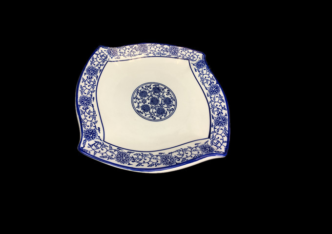 8-1/2'' Ceramic Blue & White Plate | White Stone