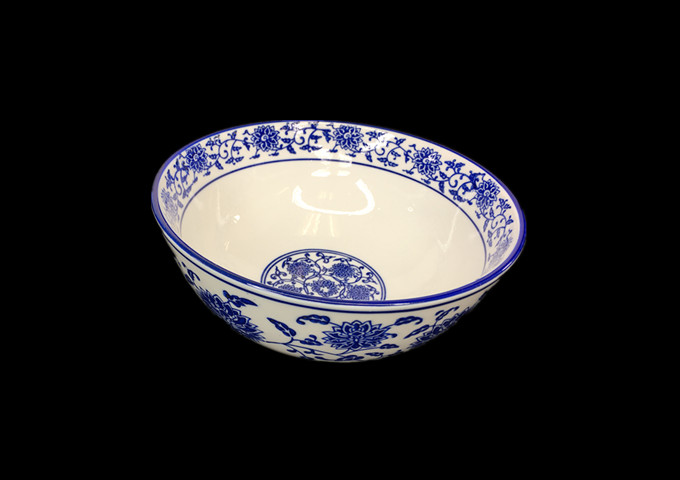 6-3/4'' Ceramic Blue and White Noodle Soup Bowl | White Stone