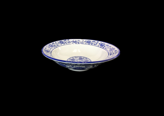 8" Ceramic Old Fashioned Blue And White Bowl | White Stone