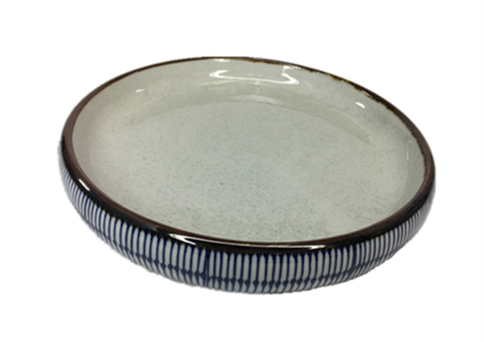 12'' Diameter x 1-1/4" High Ceramic Plate, Blue Rain | White Stone