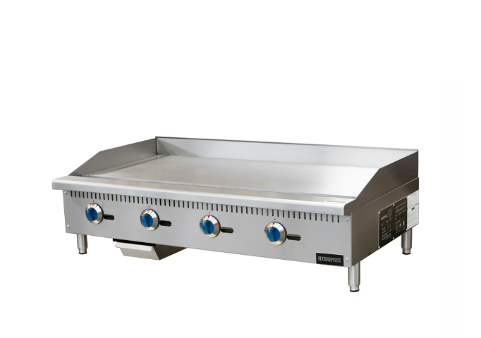 Manotick MT-G48-TC 48'' Chrome Plated Gas Countertop Griddle with Thermostatic Controls -120,000 BTU | White Stone