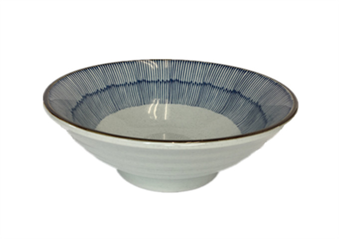 10'' X 3-1/2'' H Ceramic Ramen Bowl, Blue Rain | White Stone