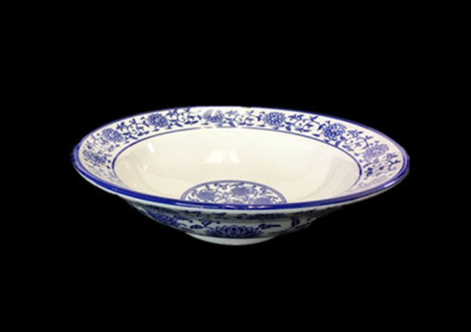 10" Ceramic Old Fashioned Blue And White Bowl | White Stone