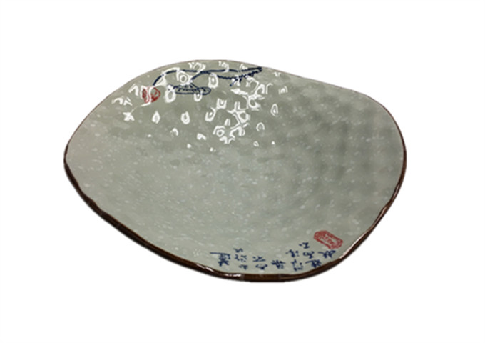 9-1/2'' Ceramic Plate With 3 Feet | White Stone