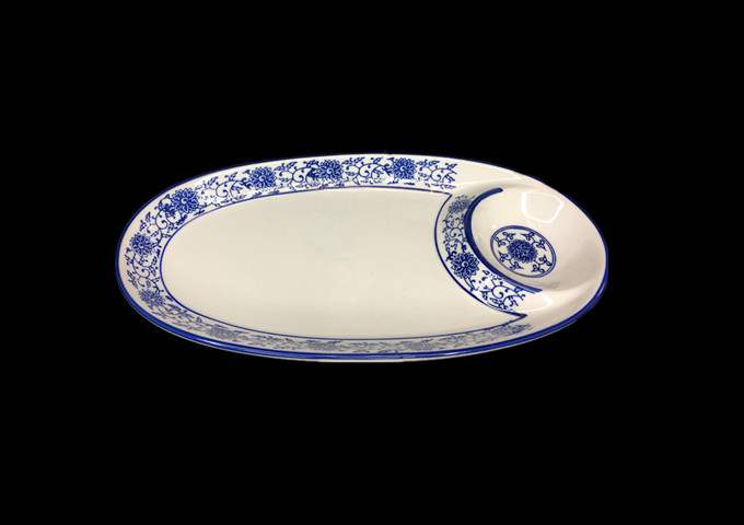 11" X 5-3/4'' Ceramic Oval Plate B&W | White Stone