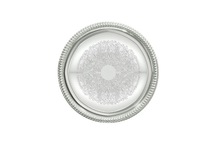 Serving Tray, Round, 14", Chrome Plated | White Stone
