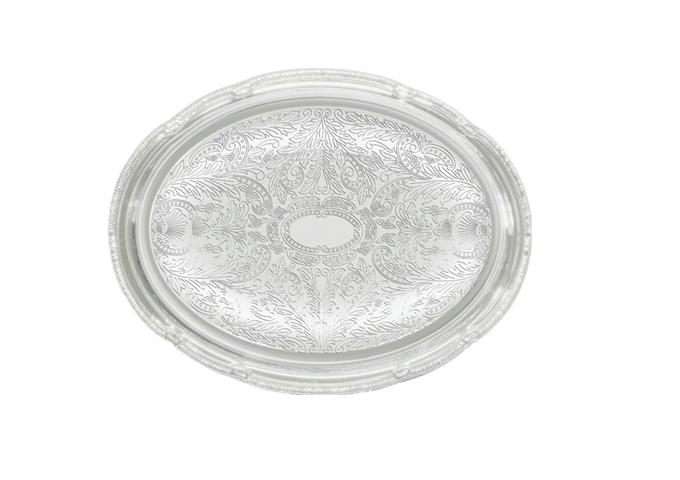 Serving Tray, Oval, 14" x 10", Chrome Plated | White Stone