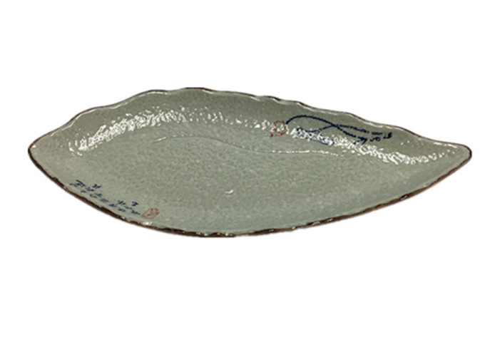 14-1/2'' X 6'' Ceramic Plate, Leaf Shape | White Stone