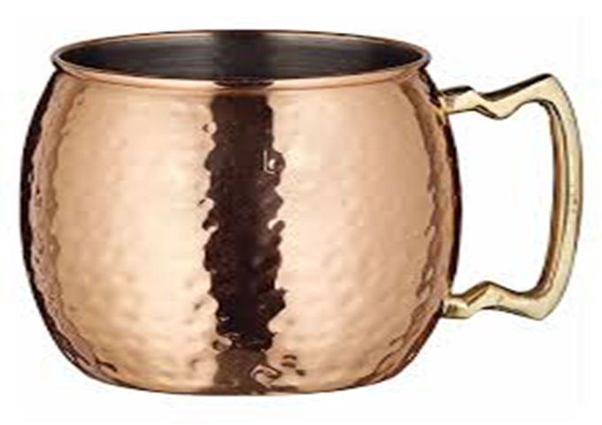 20 Oz Moscow Mule Mug, Hammered, Copper-Plated, Brass Handle | White Stone