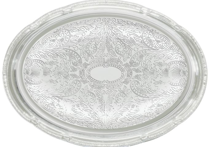 Serving Tray, Oval, 18" x 13", Chrome Plated | White Stone