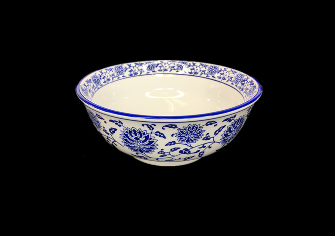 8'' Ceramic Blue & White Noodle Soup Bowl | White Stone