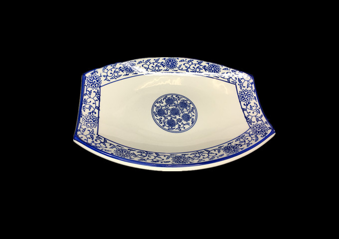 10-1/4'' X 7'' Ceramic Blue & White Plate | White Stone