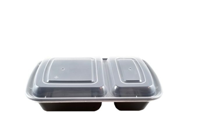 Black 32oz 2-Com Rect Microwavable Container w/ Lid - 150/Case | White Stone