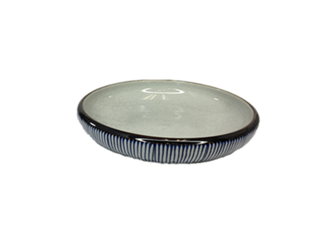 8'' Diameter, 2" High Ceramic Soup Bowl, Blue Rain | White Stone