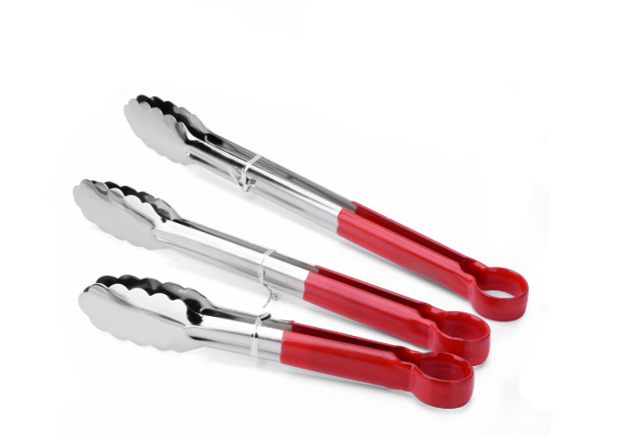 9'' Tong, Stainless Steel, Red Handle | White Stone