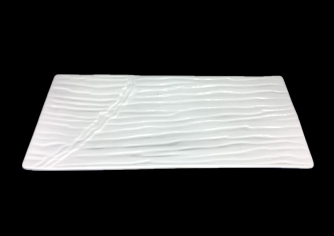 15-1/2" -6-3/4'' Ceramic White Plate, Slating Line - JLD | White Stone