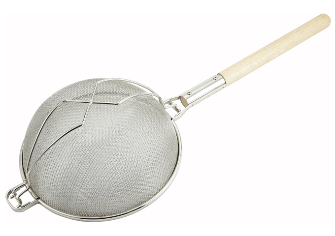 14" Double Mesh Strainer, Reinforced, Round Hdl, Nickel plated | White Stone