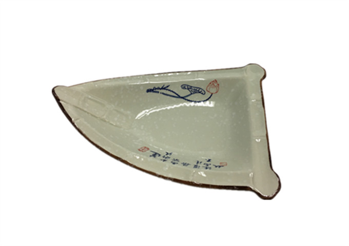 10-1/2'' X 7-1/4'' Ceramic Plate, Sailing Boat Shape | White Stone