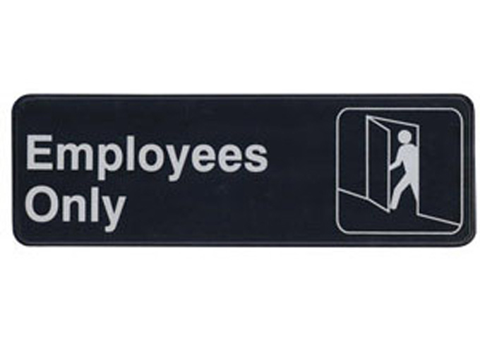 Information Sign, "Employees Only", 3" x 9", Black | White Stone