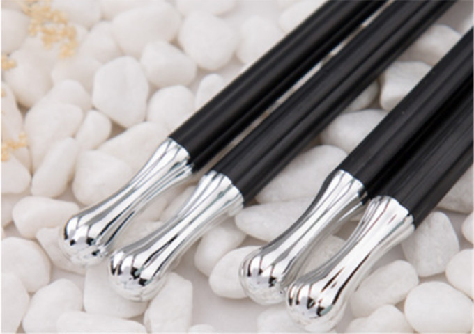 9-1/2'' Alloy Chopsticks, Silver Top, 10 Pc | White Stone