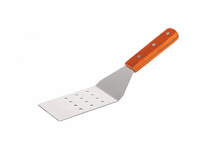 2-3/4" X 5-1/2", Perforated Turner, Stainless Steel, Wooden Handle | White Stone