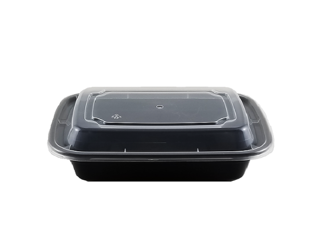 Blk 38 oz Rectangular Microwavable Container with Lid - 150/Case | White Stone