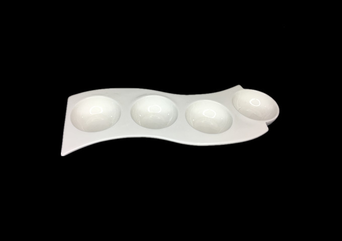 13.5" X 4'' Ceramic White S Plate, 4 Bowl -JLD | White Stone