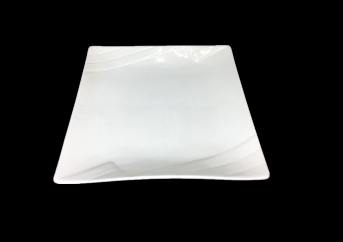 10" Ceramic White Plate, Square Flash - JLD | White Stone
