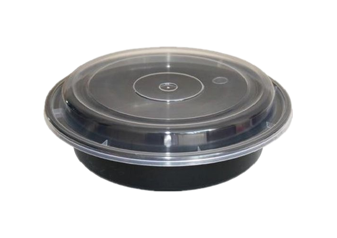 6'' Black 16 oz. Rd Microwaveable Take Out Container w/ Lid 150/CS | White Stone