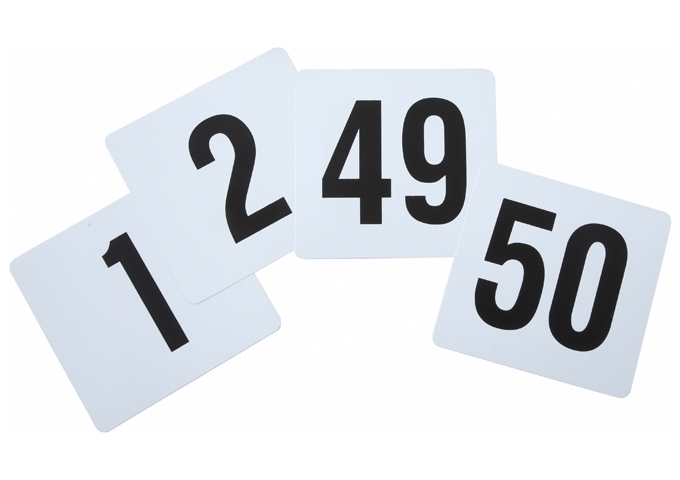 Table Numbers, 1-50, 4" x 3-3/4", Plastic | White Stone