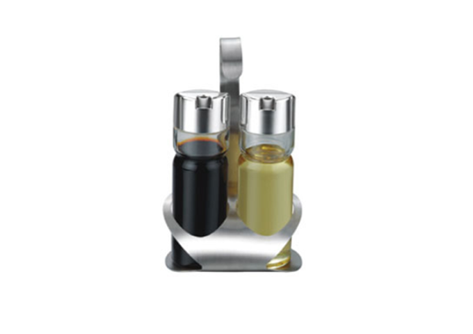 Oil And Vinegar Set Stainless Steel Frame Withe Glass Base | White Stone